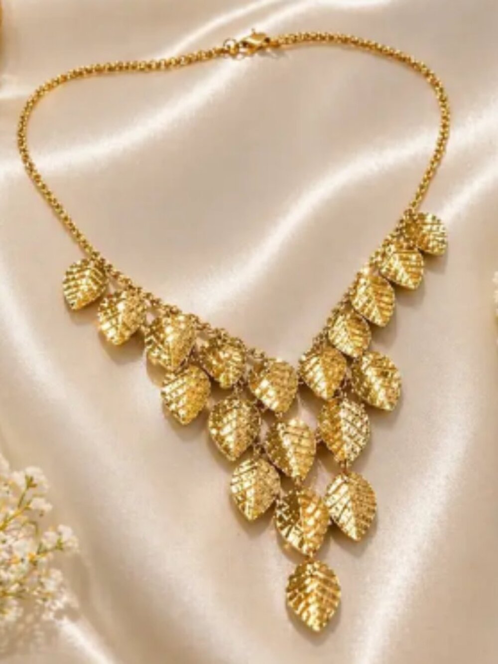 Vintage Signed Trifari Gold Leaf Statement Necklace | Designer Estate Jewelry